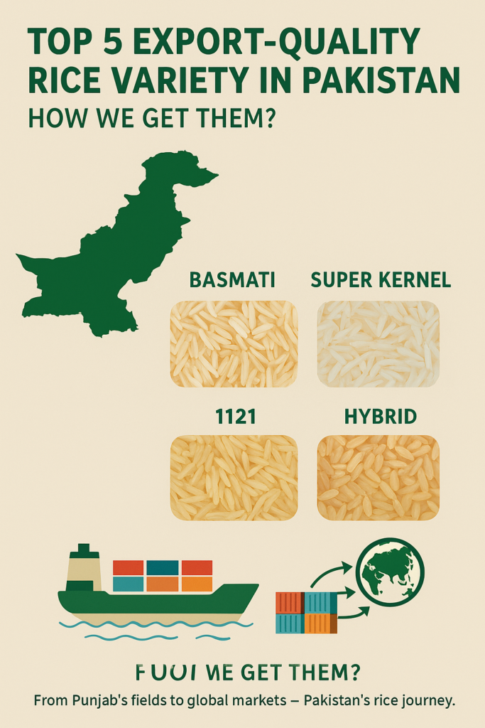 we are examining the top five export-quality rice variety in Pakistan. We also justify their traits and define where to get them for domestic or commercial use.