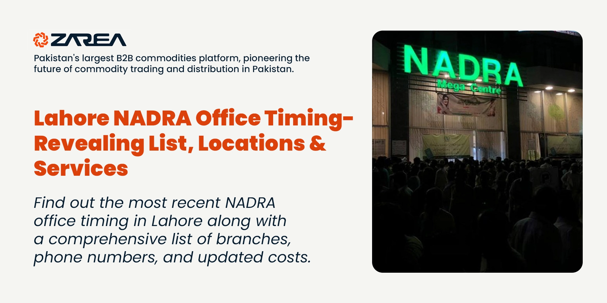 Find out the most recent NADRA office timing in Lahore along with a comprehensive list of branches, phone numbers, and updated costs.
